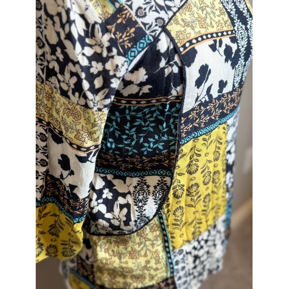 J. Jill blouse mixed floral print 3/4 sleeve top blue white yellow popover Sz S - Picture 3 of 8